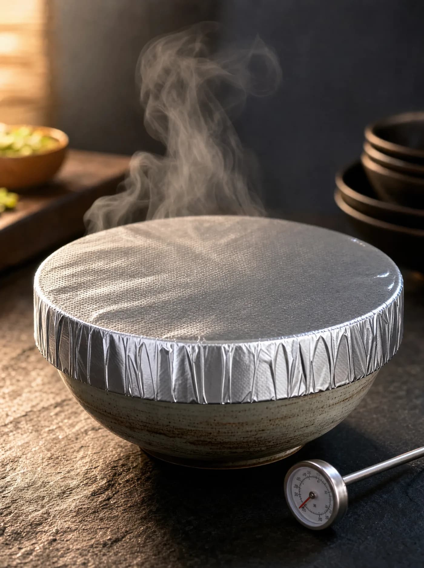 Steam rising from a hot bowl covered with FoilCover