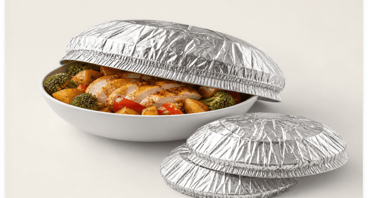 Premium aluminum foil covers on a neutral studio background