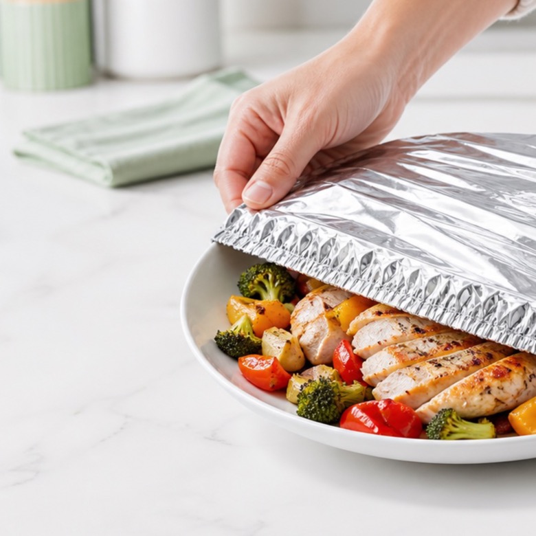 FoilCover being fitted around a bowl of food